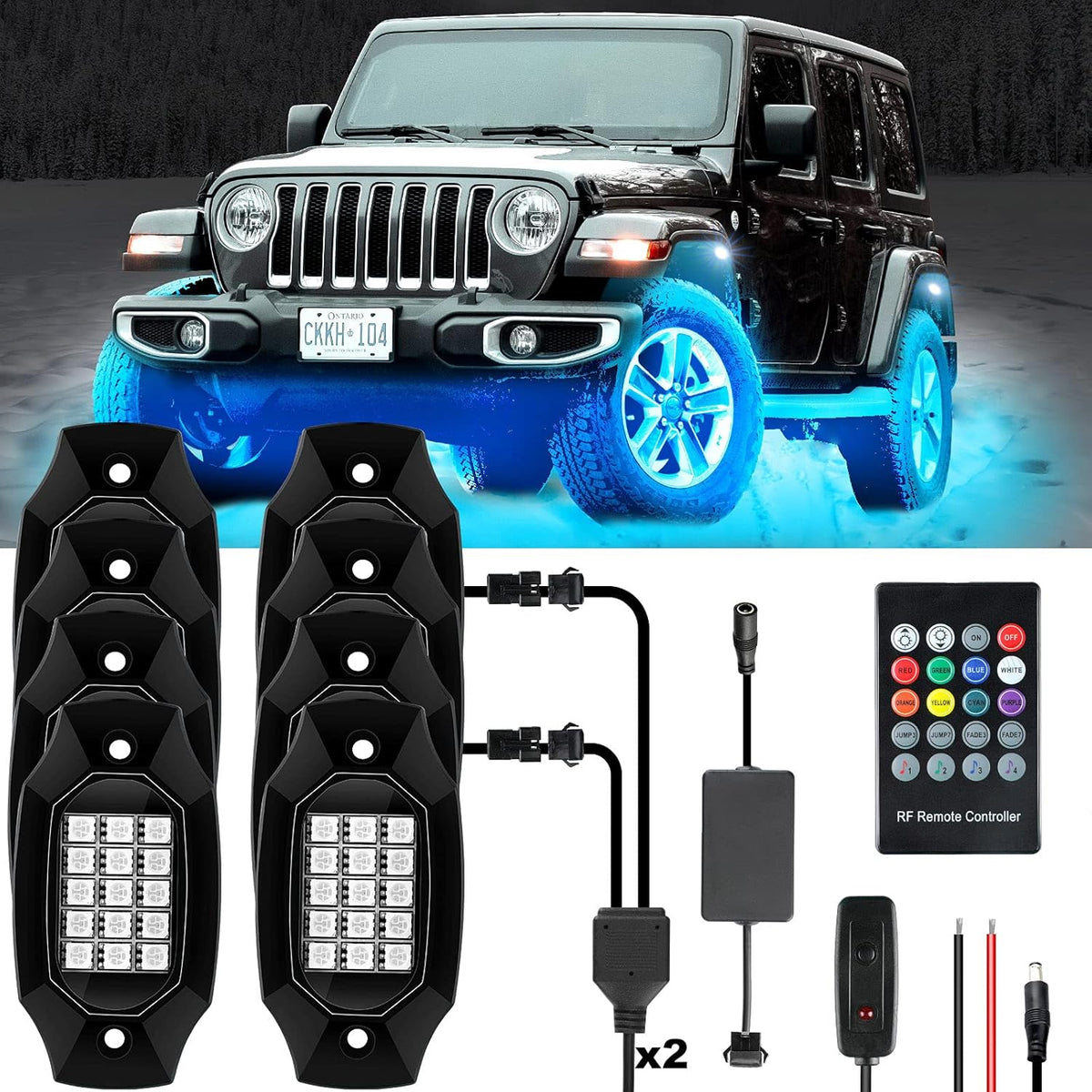 RGBW LED Rock Lights Under Car Lighting Kit 8Pods R7523