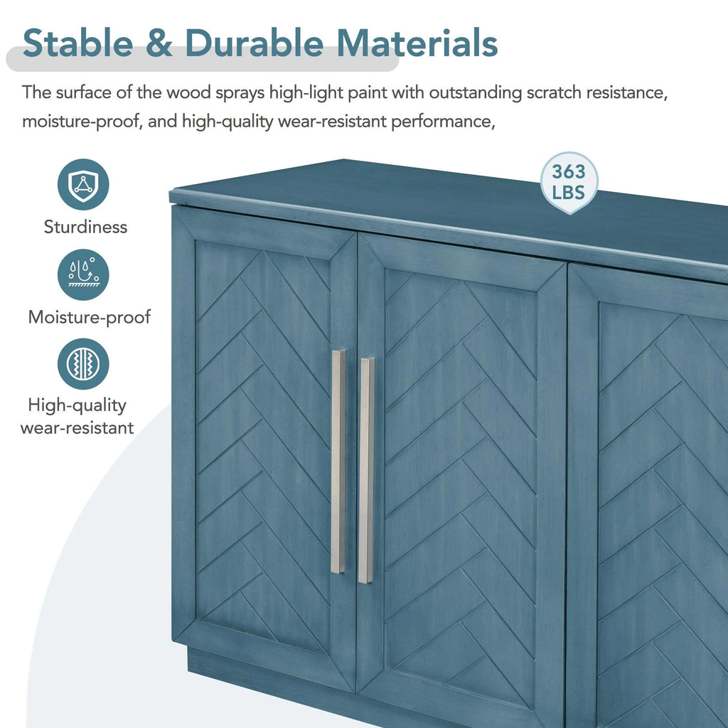 Blue 4 Door Wood Buffet Cabinet with Adjustable Shelves C460