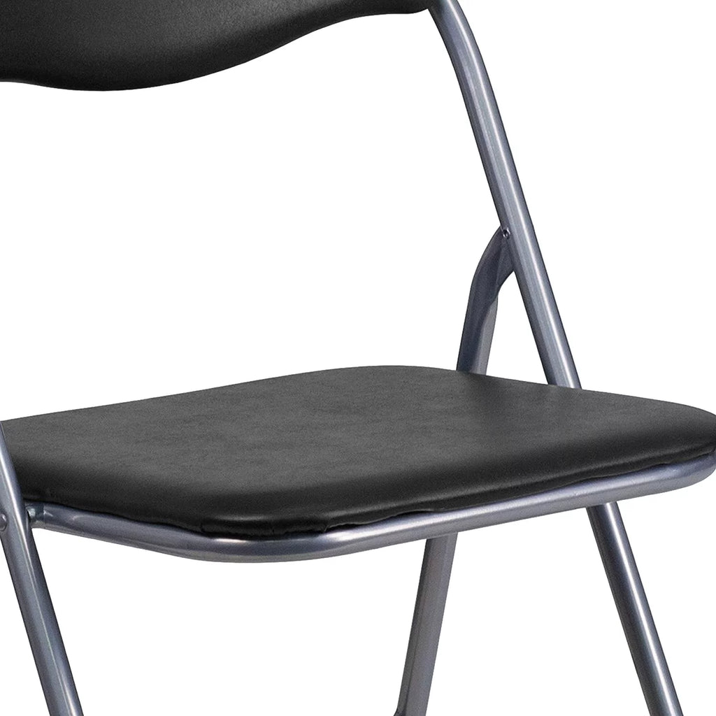 2 Pack Black Vinyl Metal Folding Chair with Carrying Handle L476406