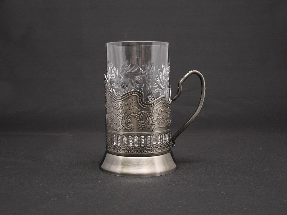 Russian Crystal Hot Tea Glass 8.5 Oz & Metal Glass Holder H853