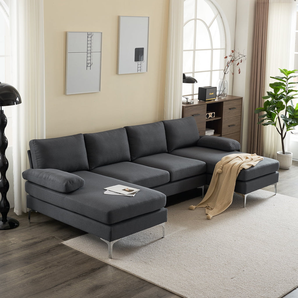 Dark Gray U-Shaped 4-Seat Modular Sofa Q335699