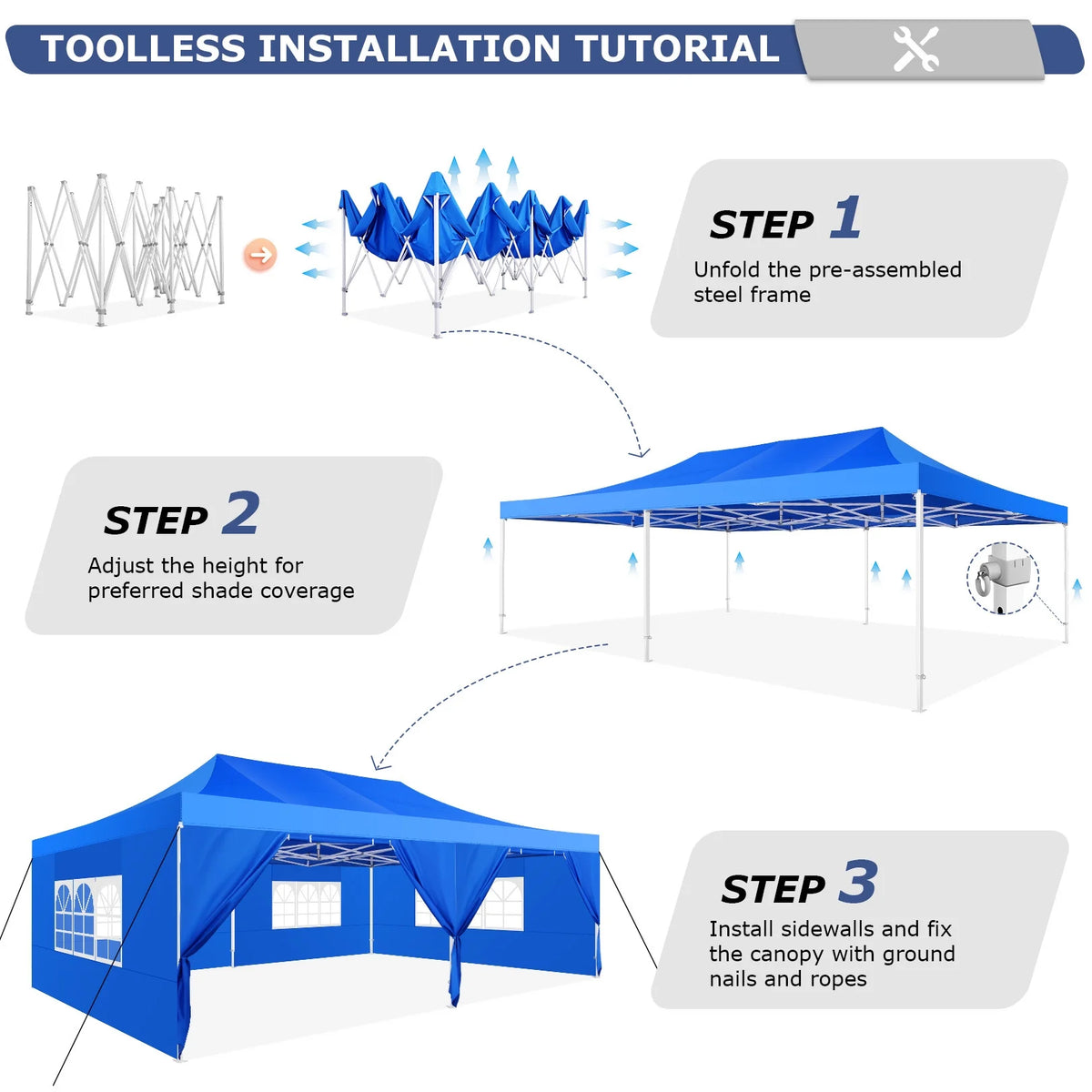 13x26 Heavy Duty Canopy Party Tent with Side Walls Blue O3762