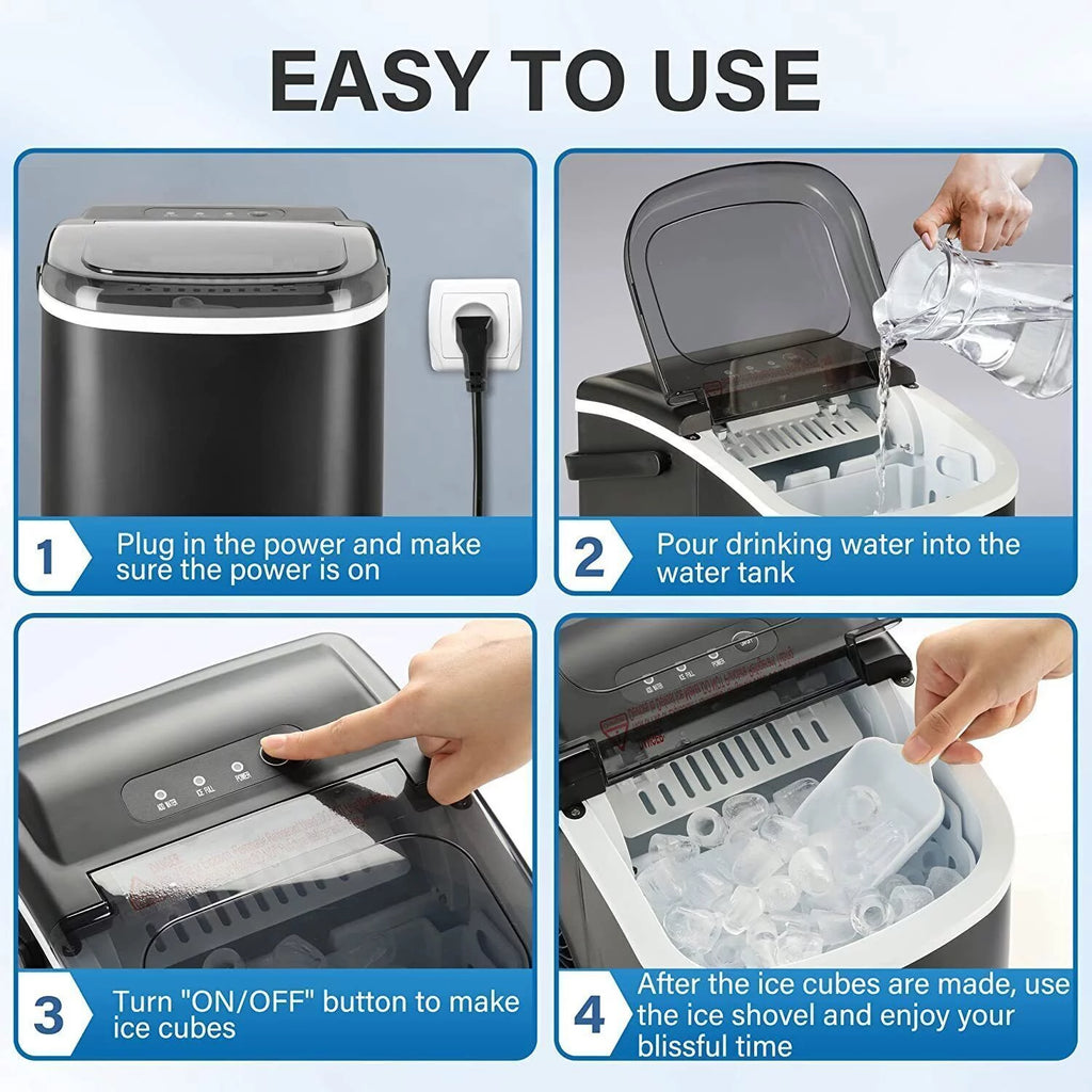 Portable Self-Clean Ice Machine with Scoop and Basket K7814