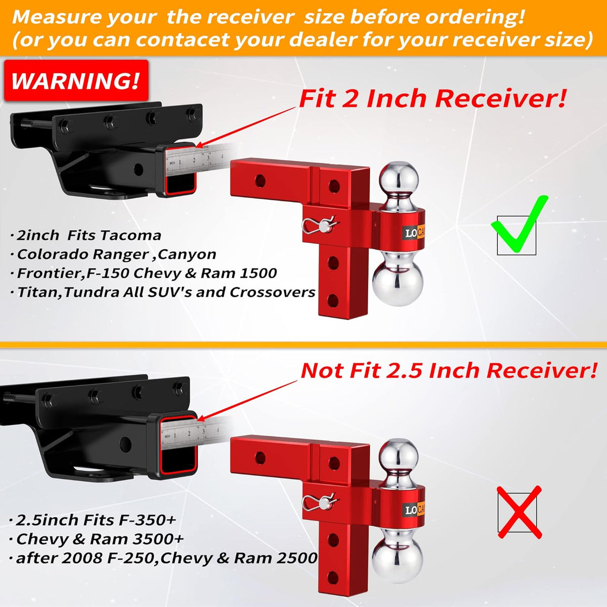 Adjustable Aluminum Trailer Hitch with Double Stainless Steel Pins, Red G3589