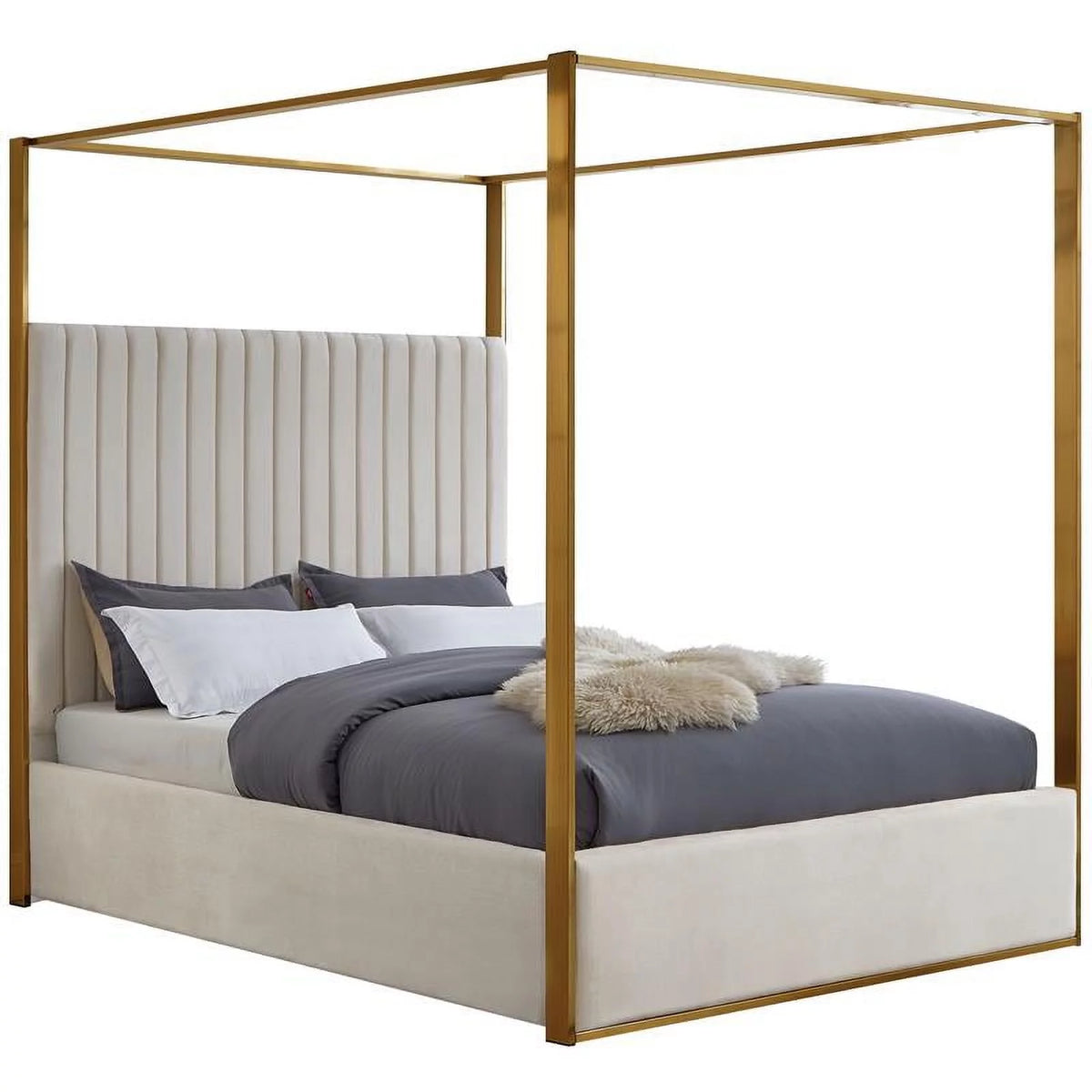 Cream Velvet King Bed X9971