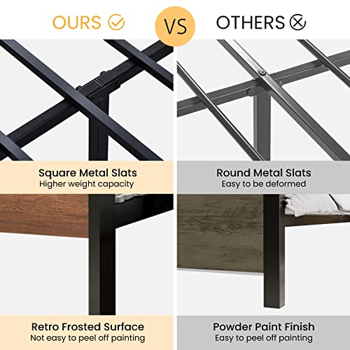 14 Inch Full Size Metal Platform Bed Frame with Wooden Headboard and Footboard B888889