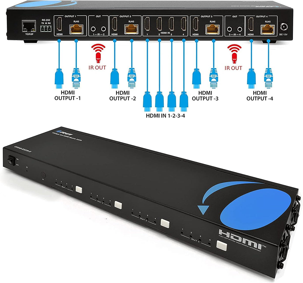 4K 4x4 HDMI Extender Matrix with HDR Switcher & IR Control, RS-232, 4 Receivers Included Z24947