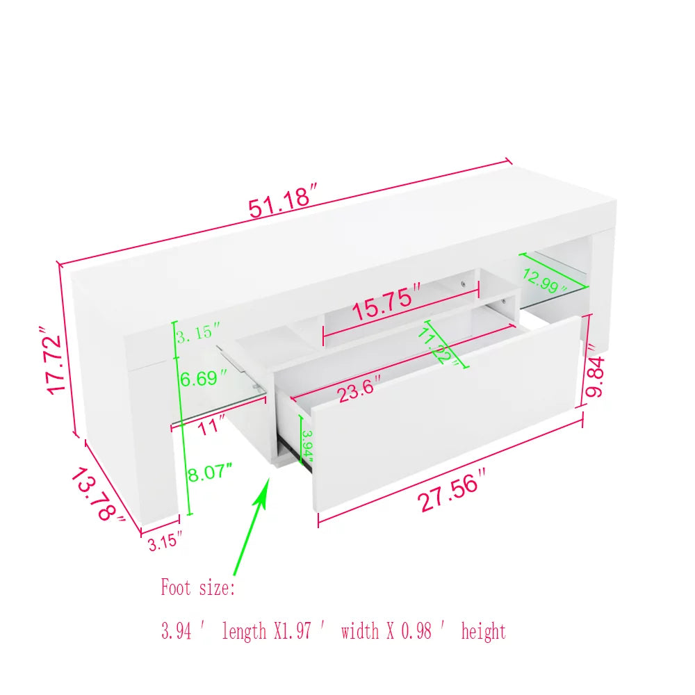White High Gloss LED TV Stand with 2 Drawers K198