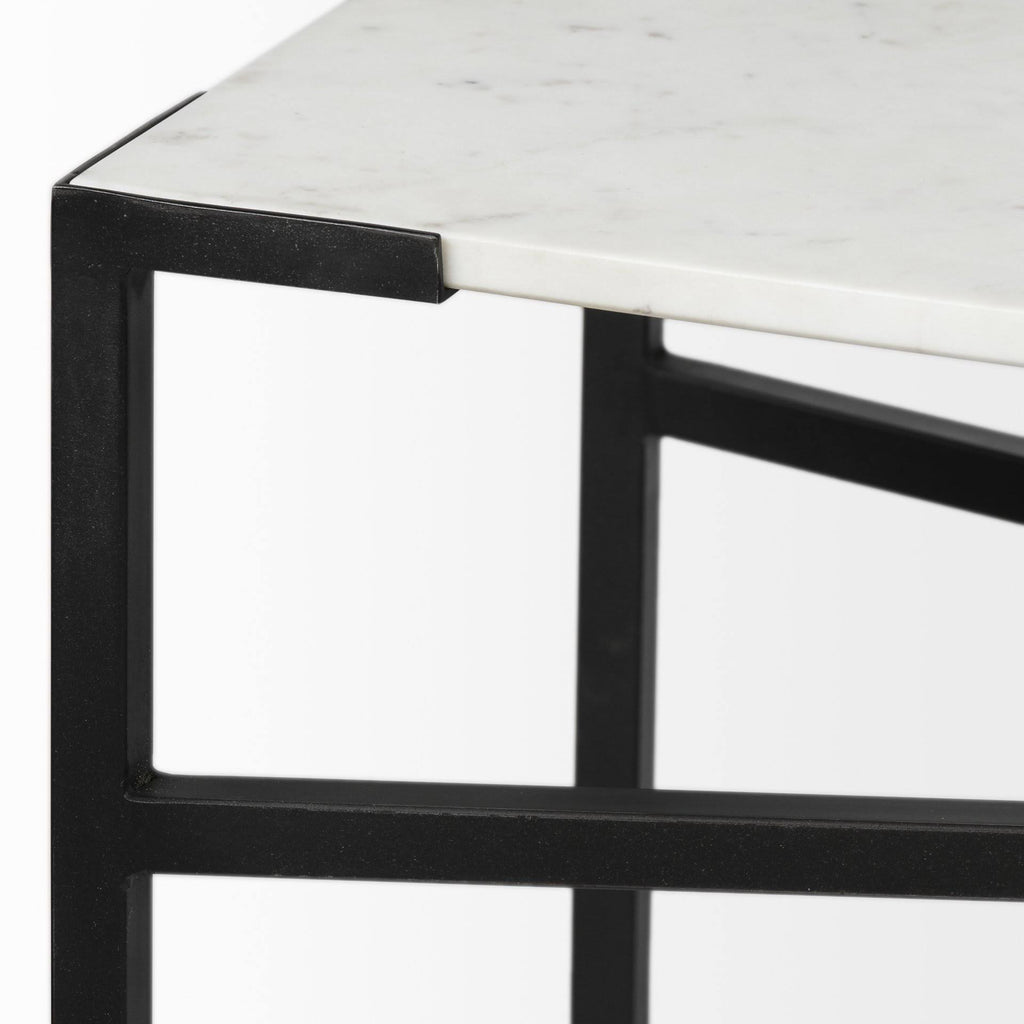 White Marble Top Black Metal Frame Console Table D306
