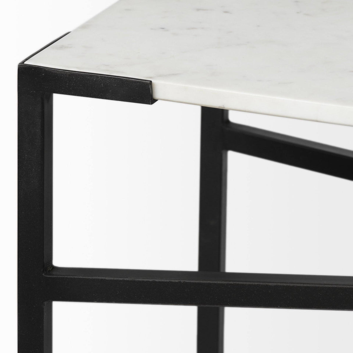 White Marble Top Black Metal Frame Console Table D306