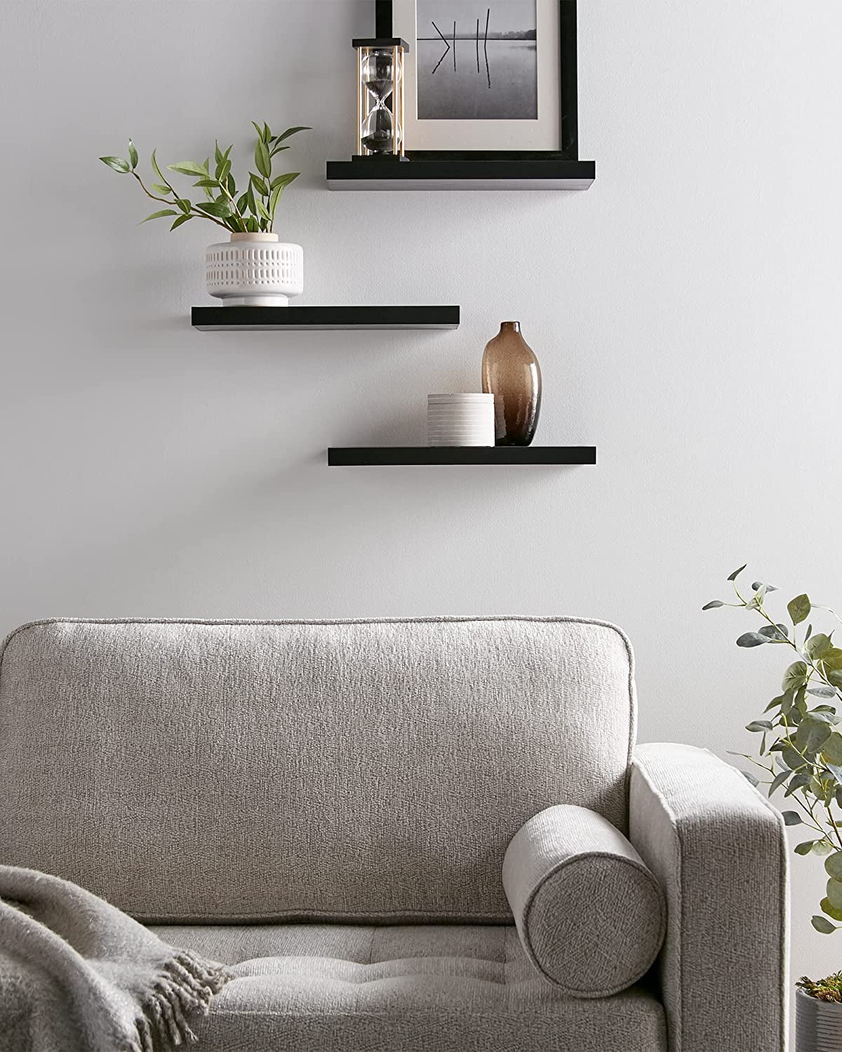 16 inch Black Wood Floating Shelves Set of 3 G2749