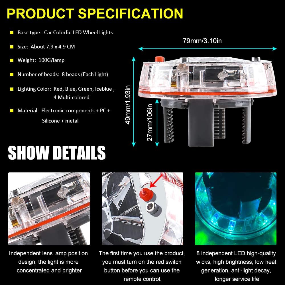 Solar Motion Sensor Wheel Tire Light 4Pack Y802