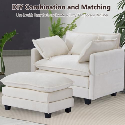 40" Chenille Lounge Chair with Ottoman (Beige, 1-Seat) A102826