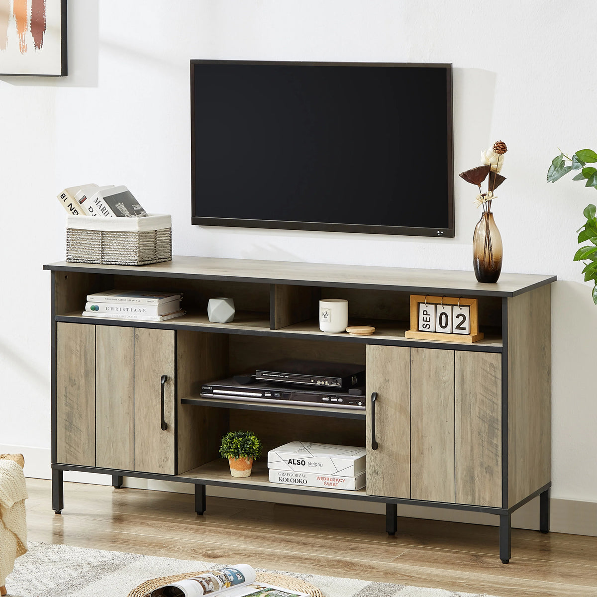 Espresso TV Stand with Storage and Cabinet D3781