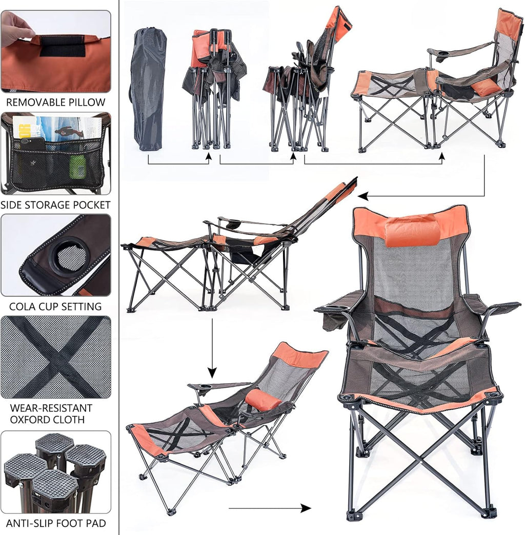 Folding Reclining Camping Chair with Footrest D9908