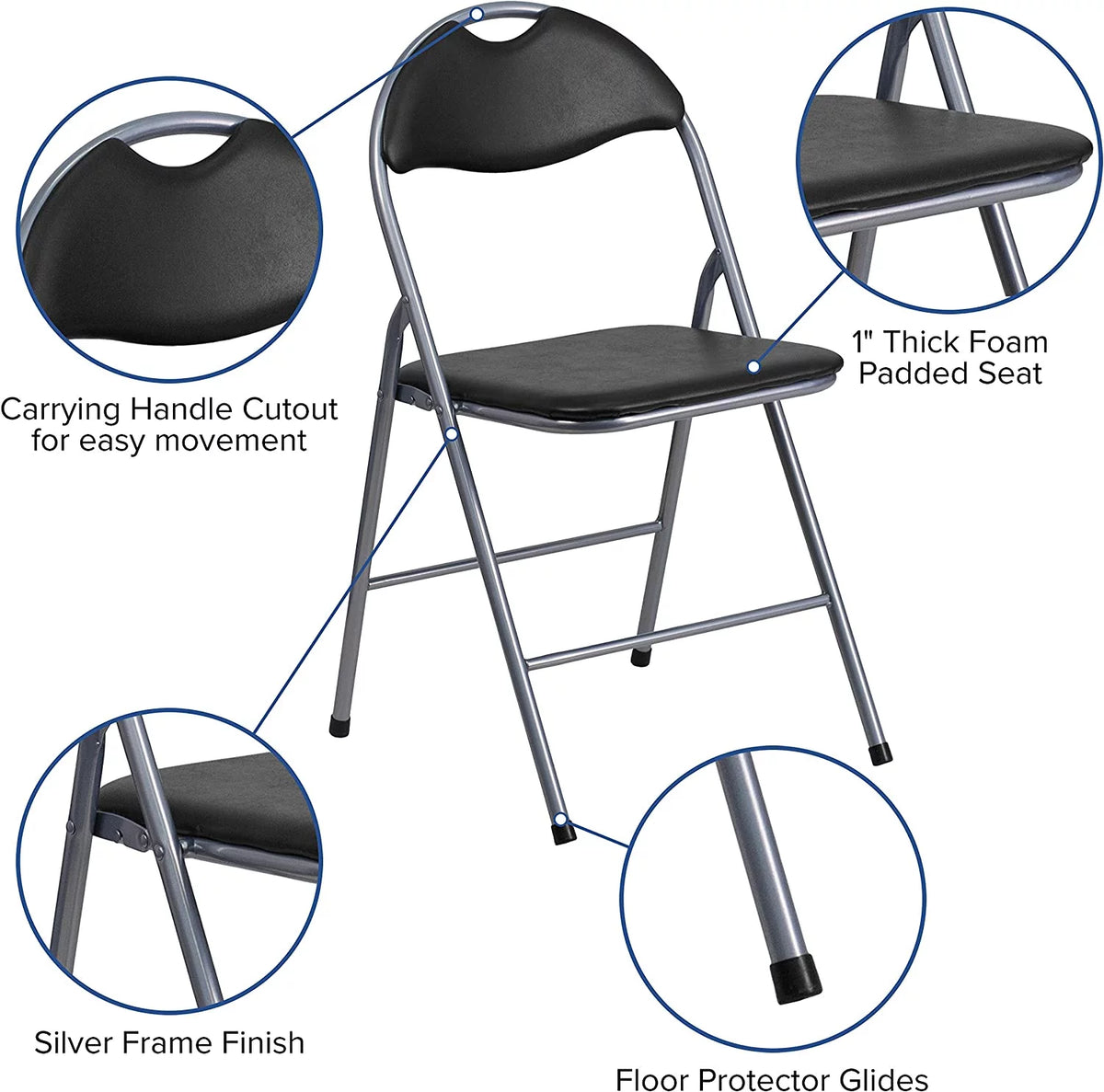 2 Pack Black Vinyl Metal Folding Chair with Carrying Handle L476406