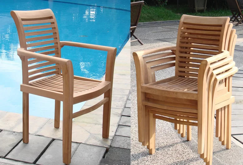 5 Pc Teak Dining Set with 4 Stacking Arm Chairs U211156