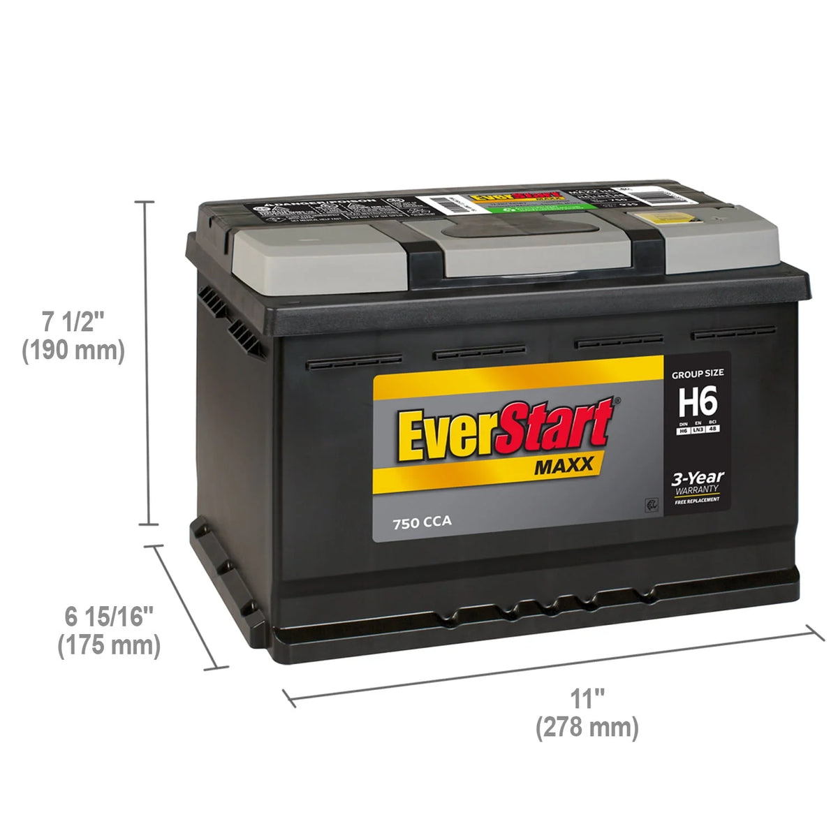 Lead Acid Automotive Battery Group Size H6 12 Volt 750 CCA P38646