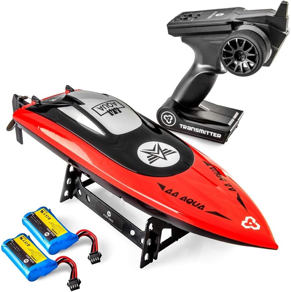 RED RC Boat with 2 Batteries, 30 km/h E10820