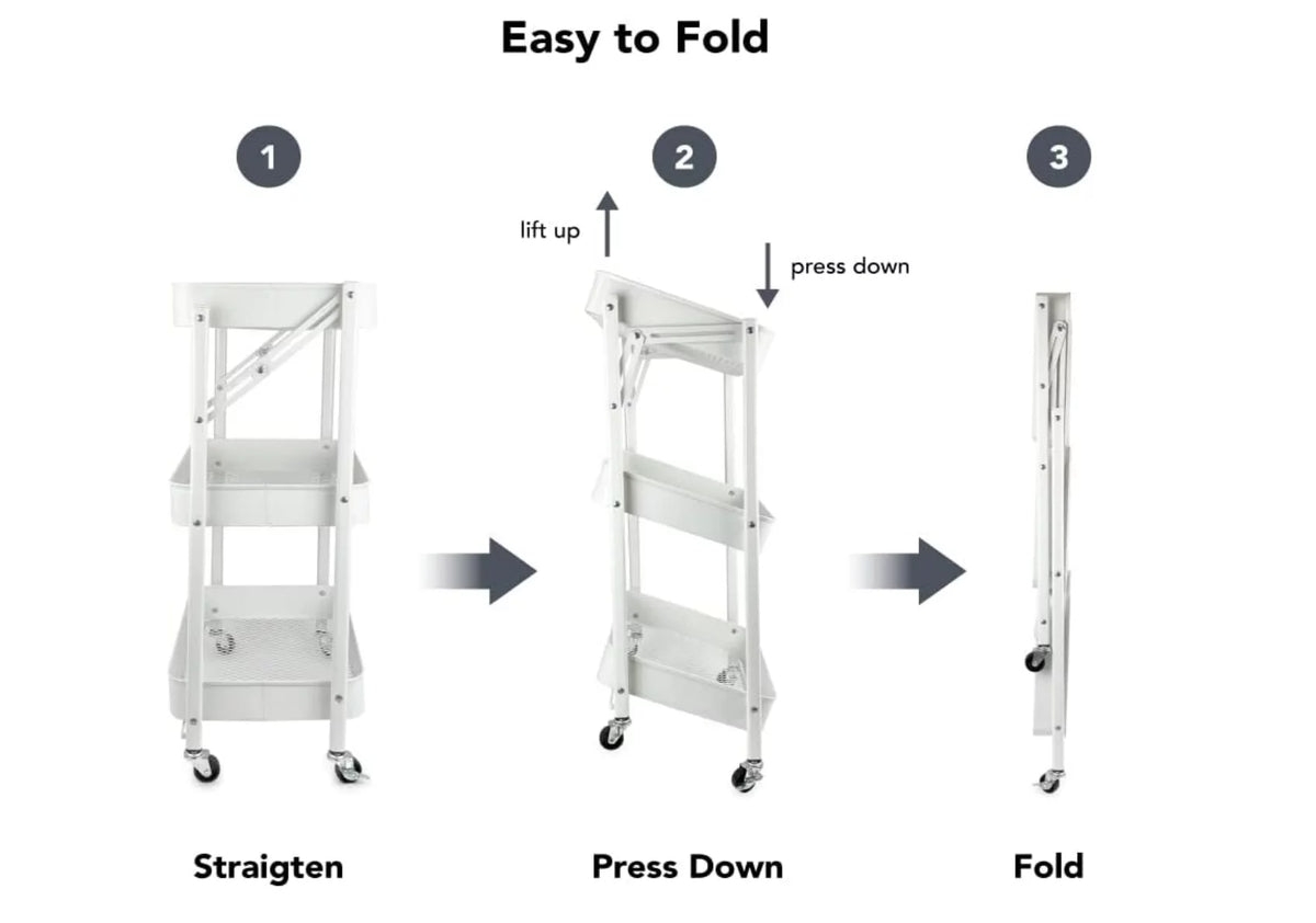 3 Tier Rolling Metal Utility Cart with Wheels, White M8131