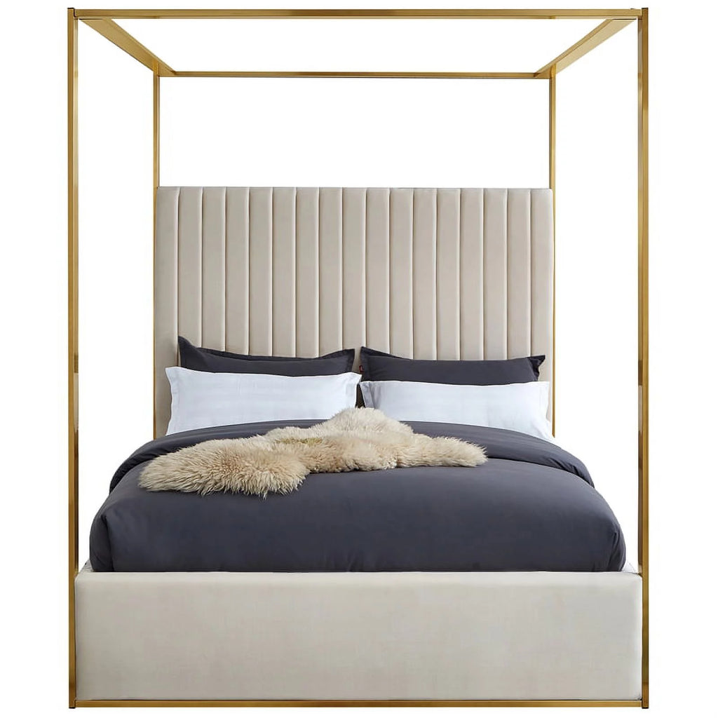Cream Velvet King Bed X9971