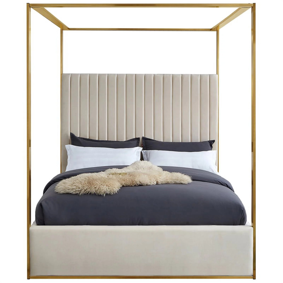 Cream Velvet King Bed X9971