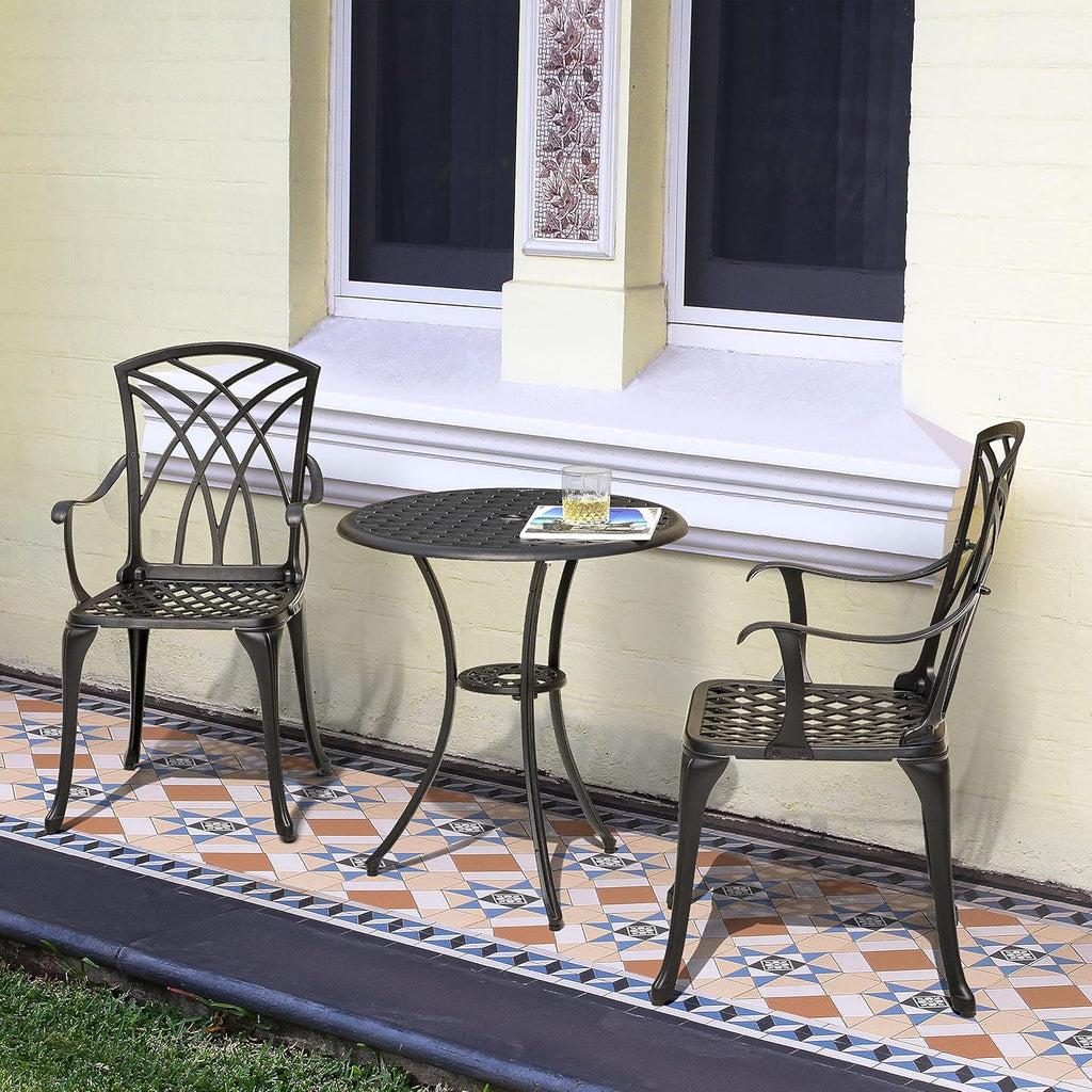 3 Piece Cast Aluminum Black Patio Bistro Table Set Y365589