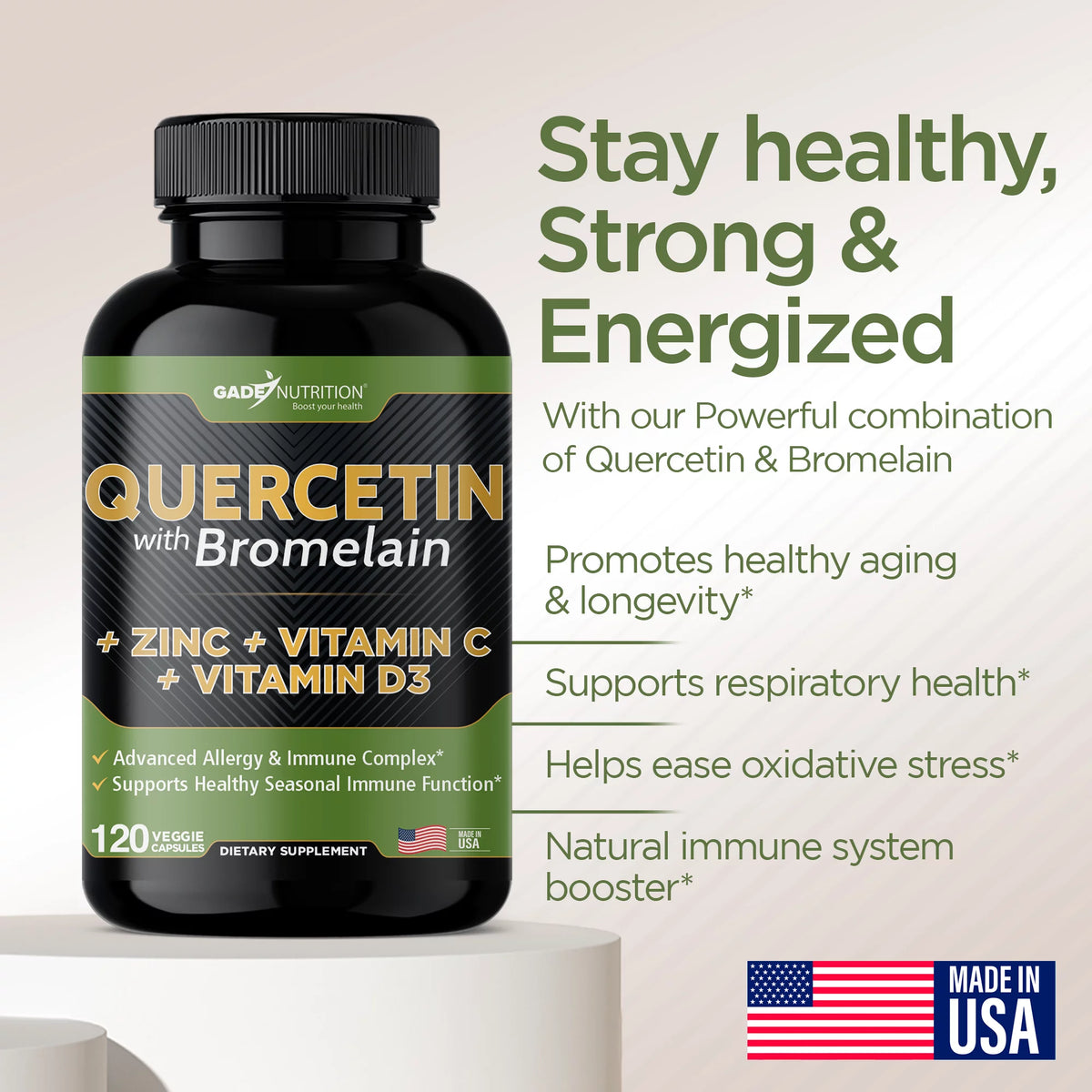Quercetin 500mg with Vitamin C Zinc Bromelain and Vitamin D3 360 Veggie Caps Q74579