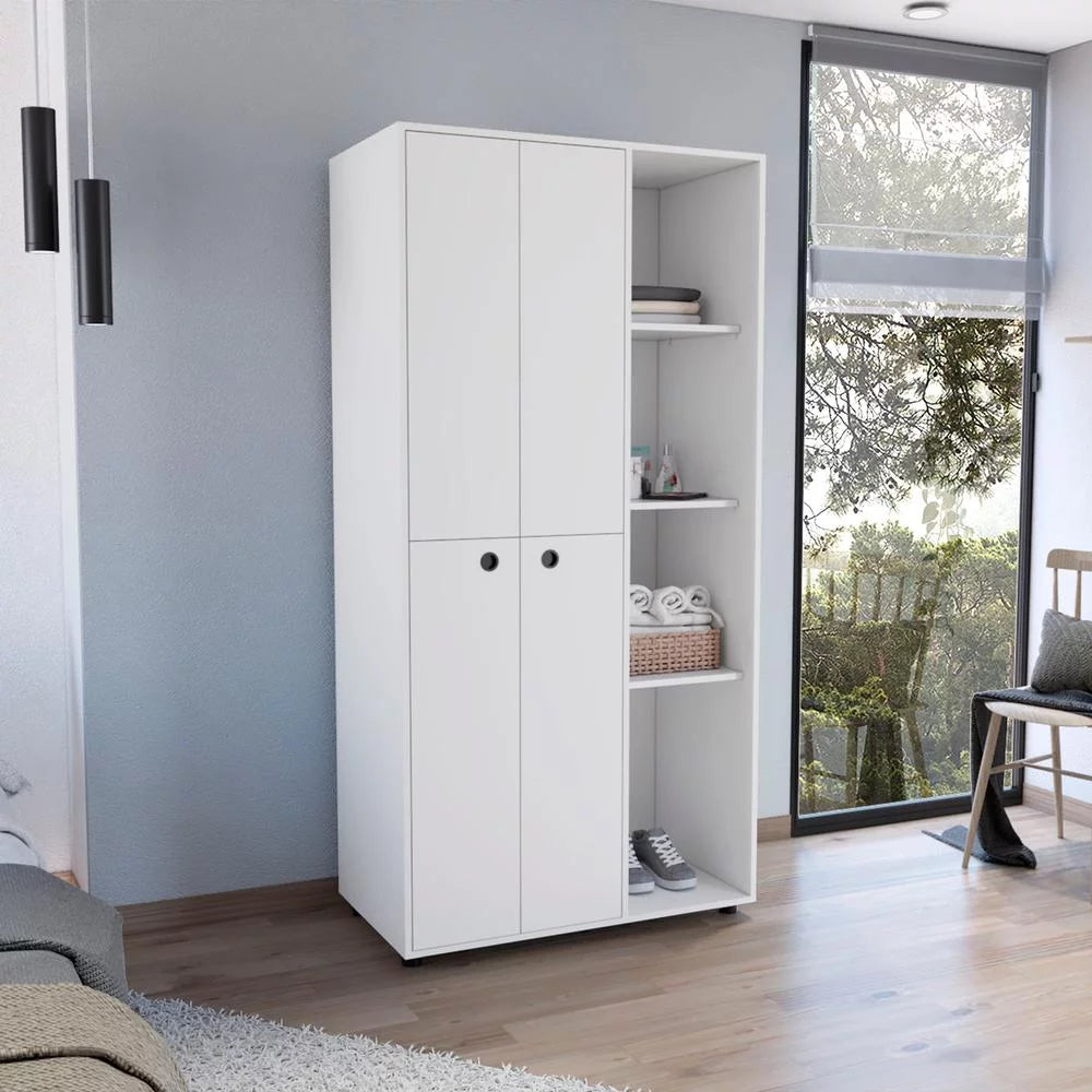White 2-Door Armoire with Drawer and 4 Open Shelves V987