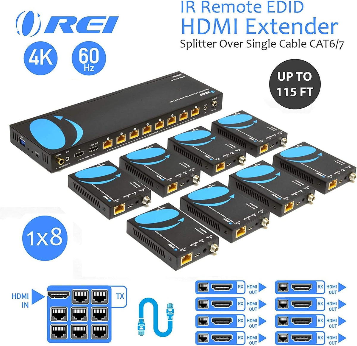 4K 4x4 HDMI Extender Matrix with HDR Switcher & IR Control, RS-232, 4 Receivers Included Z24947