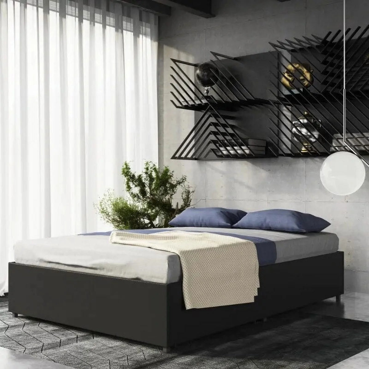Queen Black Faux Leather Platform Bed with Storage V4916