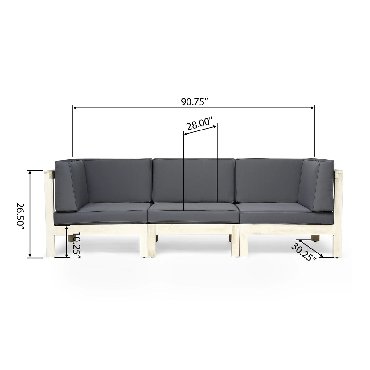 Weathered Gray and Dark Gray Acacia Wood Outdoor Modular Sofa with Cushions W301