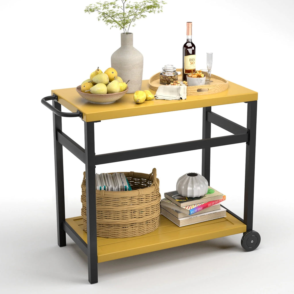 Outdoor Dining Cart Table Aluminum Grill Table with Wheels H46446