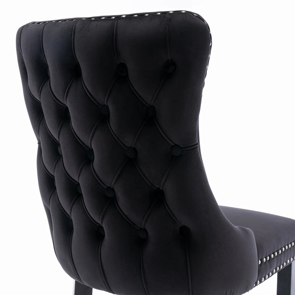 Black Velvet Upholstered Dining Chairs Set of 2 Solid Wood Wing Back Accent Chairs H29852