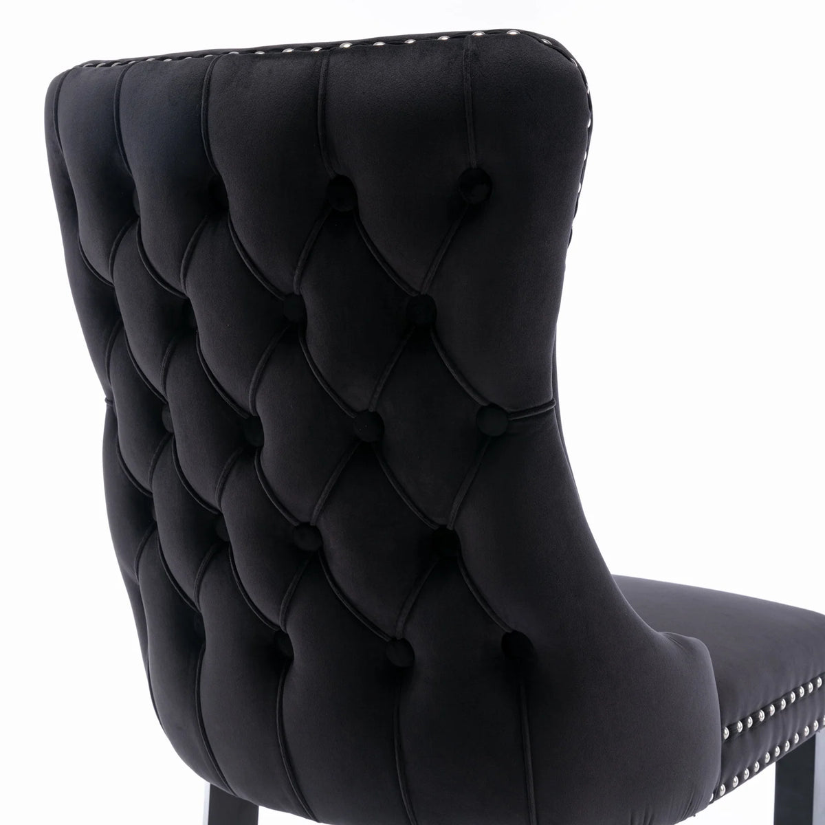 Black Velvet Upholstered Dining Chairs Set of 2 Solid Wood Wing Back Accent Chairs H29852