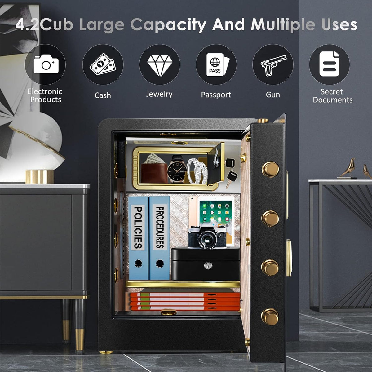 Large Fireproof Waterproof Safe Box with LCD Screen D894