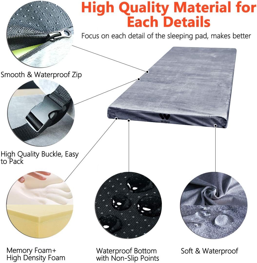 Memory Foam Camping Mattress Small Single 72x24x2.37 Single 75x30x2.75 Twin 75x38x2.75 Portable Sleeping Pad with Removable Waterproof Cover O4183
