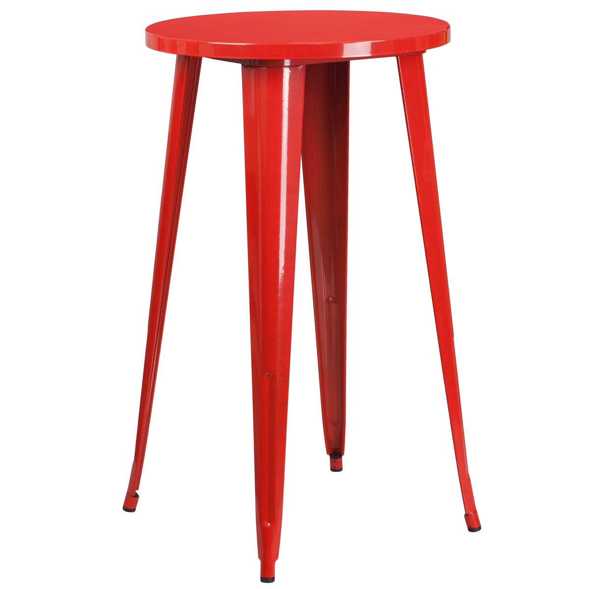 Commercial Grade Round Red Metal Indoor-Outdoor Bar Table Set with 2 Backless Stools W639530
