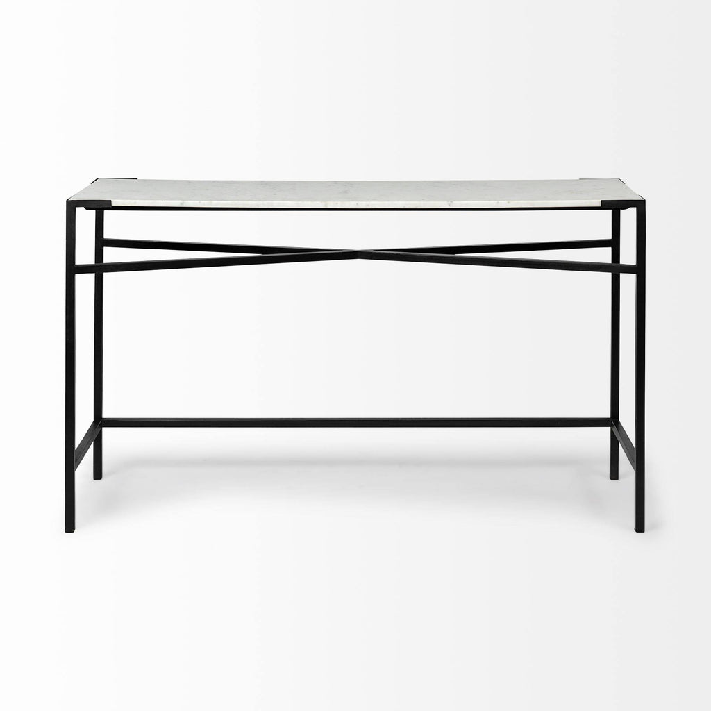 White Marble Top Black Metal Frame Console Table D306