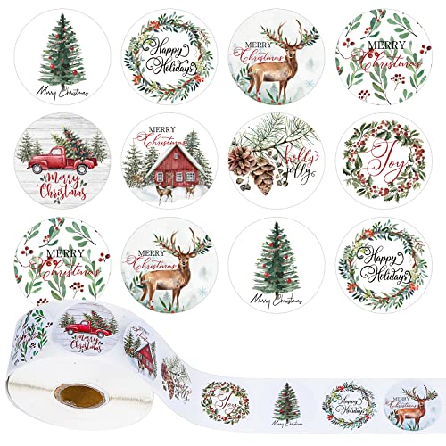 1000Pcs Assorted Round Christmas Stickers in Roll O549519