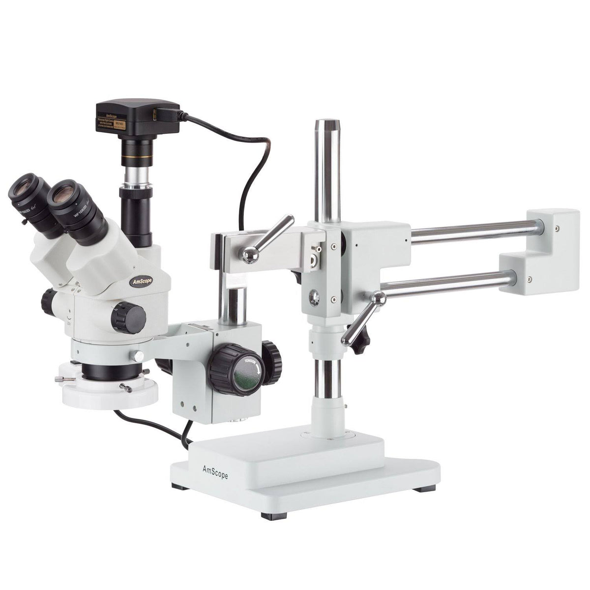 7X-45X Simul-Focal Stereo Zoom Microscope on Boom Stand with Fluorescent Light and 5MP USB3 Camera I8106