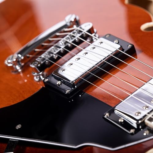 Brown Semi-Hollow Body Electric Guitar with F-Hole W93341