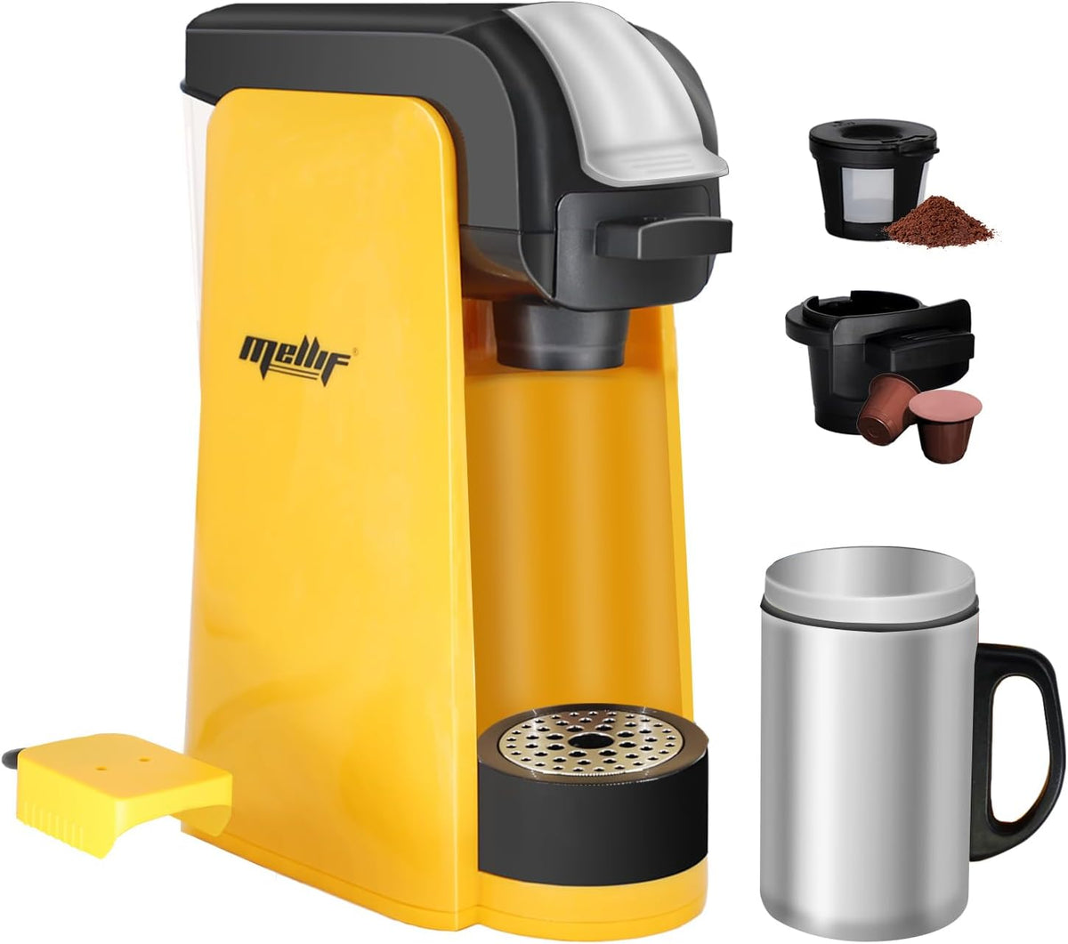 Cordless Coffee Maker for Dewalt 20V Max Battery, Portable Single-Serve Brewer for K-Cup Pods and Ground Coffee E9093