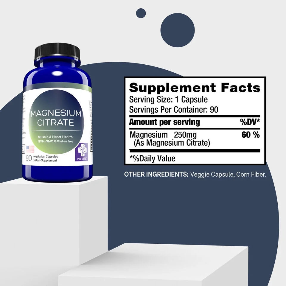 90 Capsules Magnesium Citrate Supplement 250 mg G92298