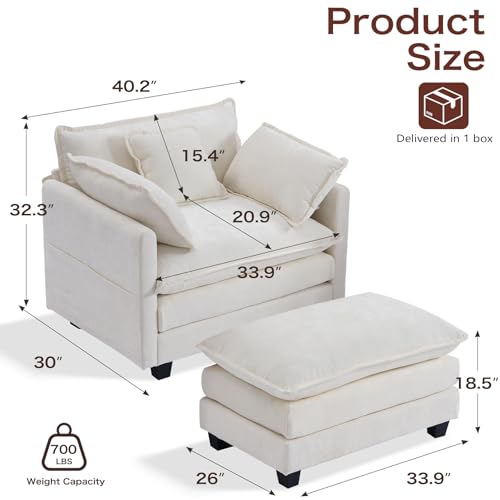40" Chenille Lounge Chair with Ottoman (Beige, 1-Seat) A102826