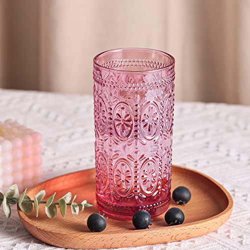 6 Pack Pink 12oz Highball Embossed Beverage Glass Cup G420