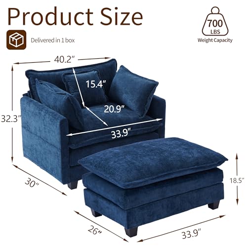 40" Chenille Lounge Chair with Ottoman (Beige, 1-Seat) A102826
