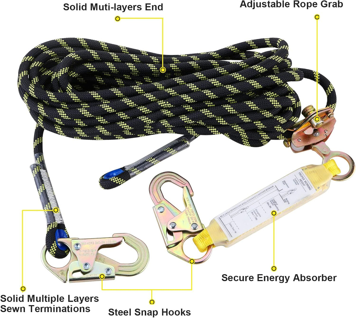 50 ft Vertical Lifeline Rope Assembly with Rope Grab Snap Hooks P8987