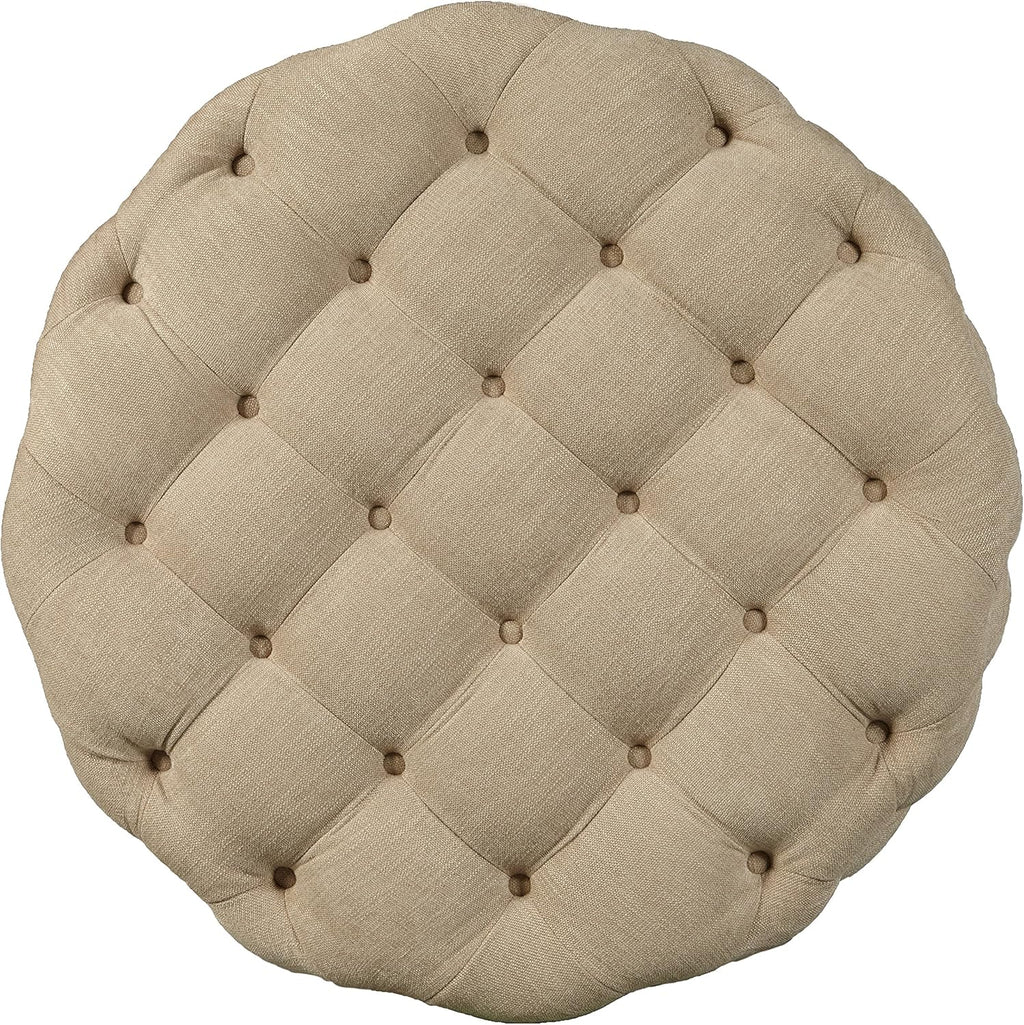 Beige Round Tufted Ottoman F6338