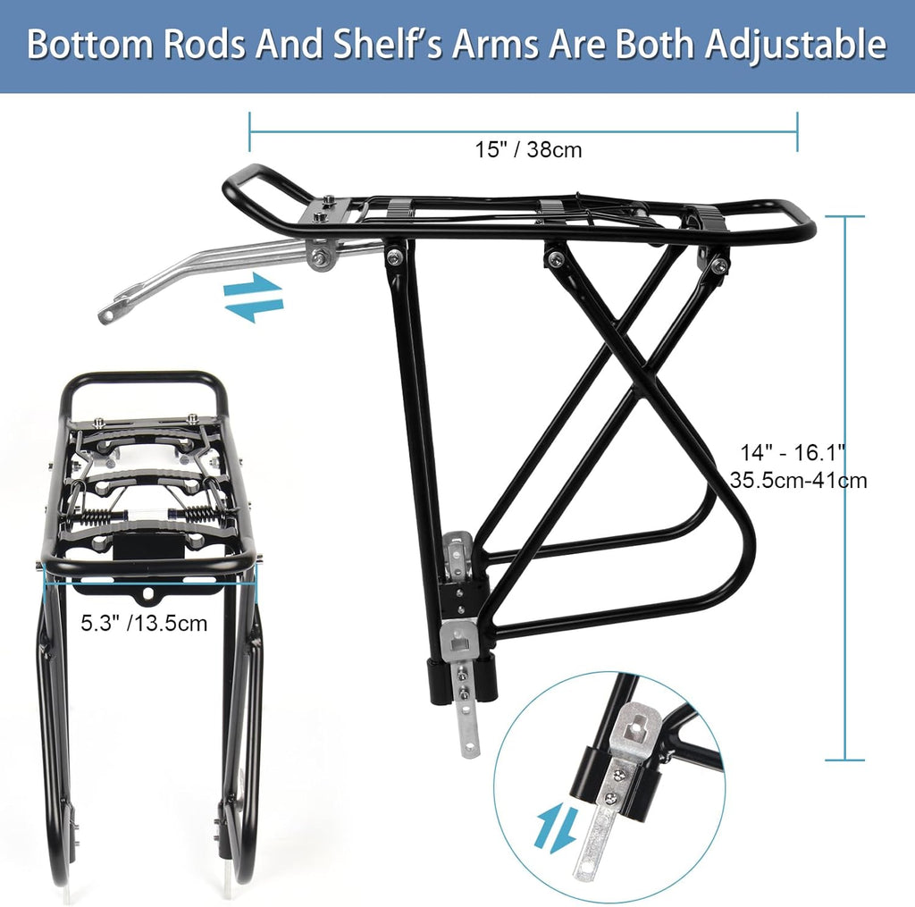 Rear Bicycle Rack with Luggage Clip & Cargo Net, Height Adjustable, 66lbs Capacity U857151